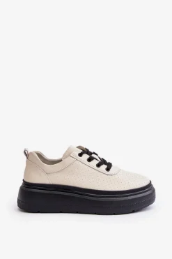 Online Buty damskie Vinceza Buty Sportowe Damskie Na Platformie Skóra Naturalna Beżowe 41470 Vinceza