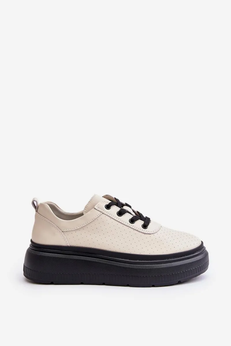 Online Buty damskie Vinceza Buty Sportowe Damskie Na Platformie Skóra Naturalna Beżowe 41470 Vinceza