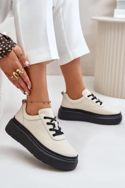 Online Buty damskie Vinceza Buty Sportowe Damskie Na Platformie Skóra Naturalna Beżowe 41470 Vinceza