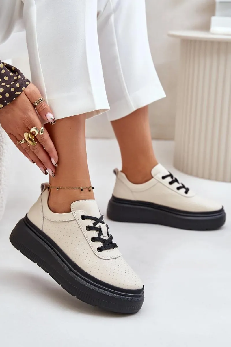 Online Buty damskie Vinceza Buty Sportowe Damskie Na Platformie Skóra Naturalna Beżowe 41470 Vinceza