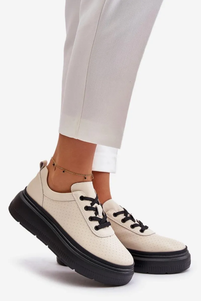 Online Buty damskie Vinceza Buty Sportowe Damskie Na Platformie Skóra Naturalna Beżowe 41470 Vinceza