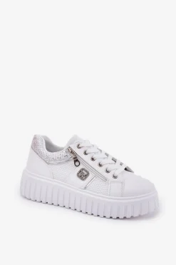 New Buty Sportowe Damskie Na Platformie Z Eko Skóry Białe Velionna Damskie Buty Sportowe Na Platformie|Sneakersy Damskie