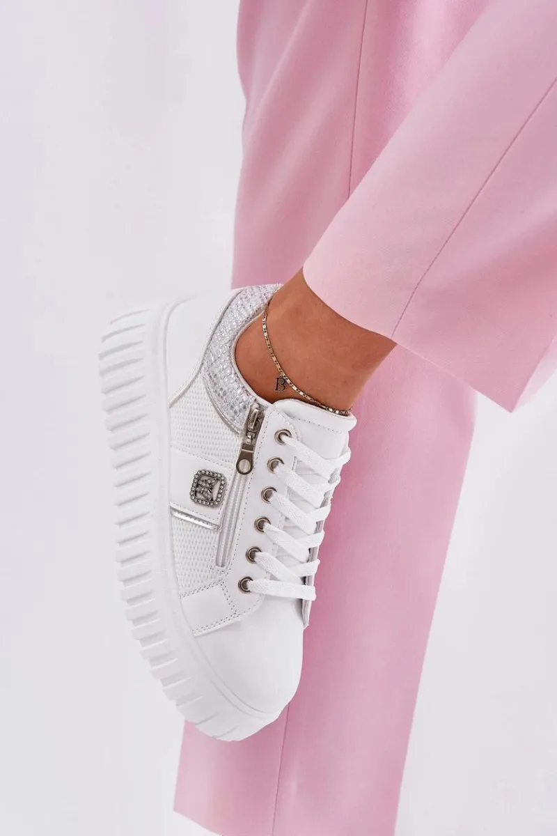 New Buty Sportowe Damskie Na Platformie Z Eko Skóry Białe Velionna Damskie Buty Sportowe Na Platformie|Sneakersy Damskie