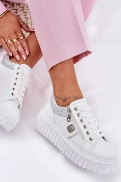 New Buty Sportowe Damskie Na Platformie Z Eko Skóry Białe Velionna Damskie Buty Sportowe Na Platformie|Sneakersy Damskie