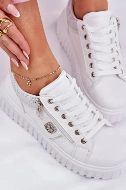 New Buty Sportowe Damskie Na Platformie Z Eko Skóry Białe Velionna Damskie Buty Sportowe Na Platformie|Sneakersy Damskie