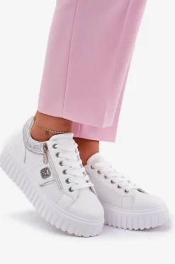 New Buty Sportowe Damskie Na Platformie Z Eko Skóry Białe Velionna Damskie Buty Sportowe Na Platformie|Sneakersy Damskie