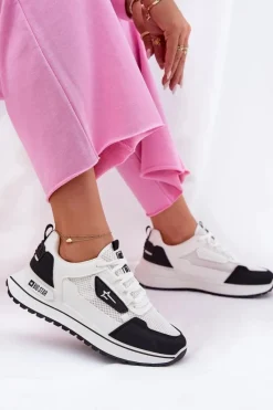 Outlet Buty Sportowe Damskie Na Platformie Big Star RR274A223 HI-POLY SYSTEM Biało-Czarne Damskie Buty Sportowe Big Star|Sneakersy Damskie