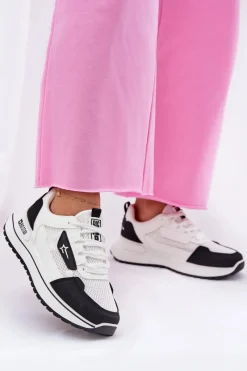 Outlet Buty Sportowe Damskie Na Platformie Big Star RR274A223 HI-POLY SYSTEM Biało-Czarne Damskie Buty Sportowe Big Star|Sneakersy Damskie