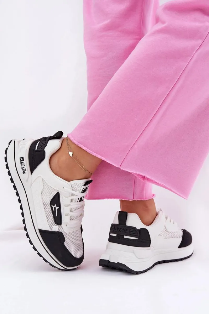 Outlet Buty Sportowe Damskie Na Platformie Big Star RR274A223 HI-POLY SYSTEM Biało-Czarne Damskie Buty Sportowe Big Star|Sneakersy Damskie