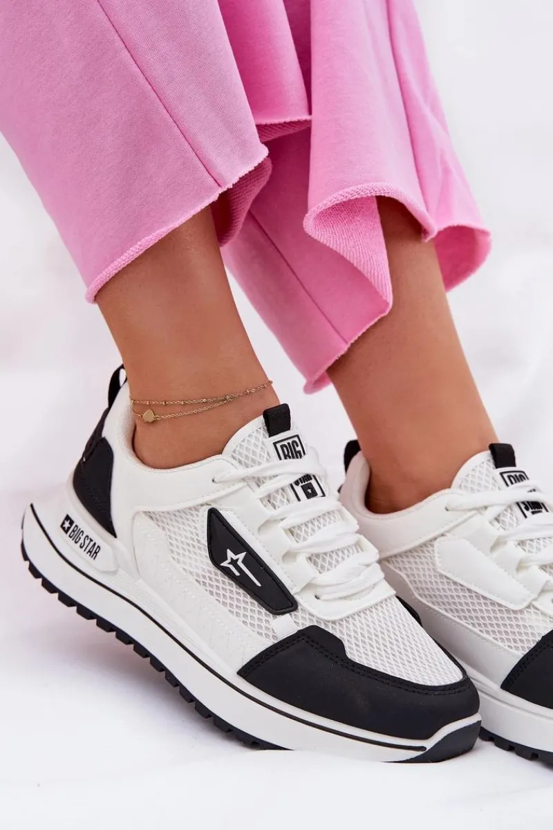 Outlet Buty Sportowe Damskie Na Platformie Big Star RR274A223 HI-POLY SYSTEM Biało-Czarne Damskie Buty Sportowe Big Star|Sneakersy Damskie