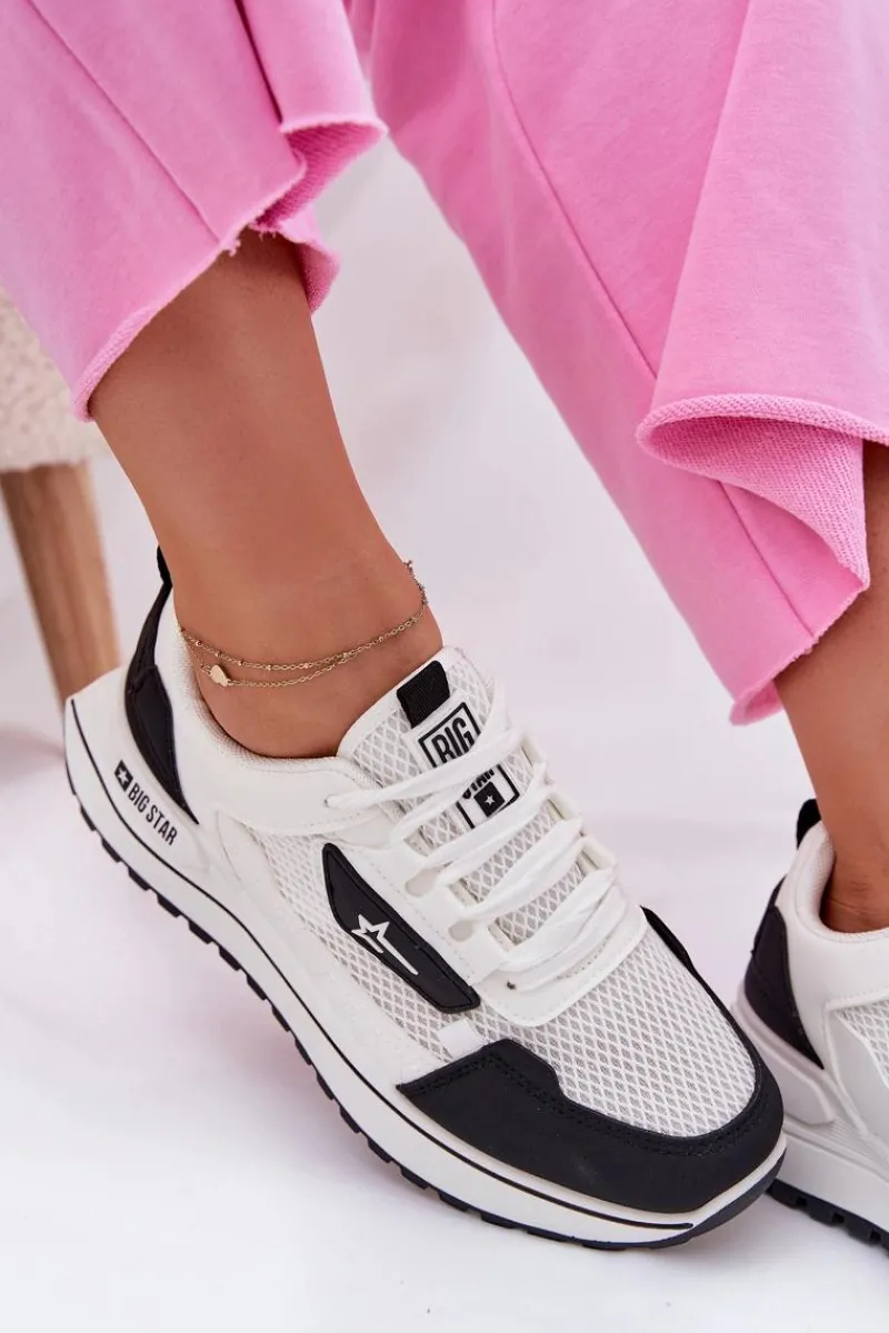 Outlet Buty Sportowe Damskie Na Platformie Big Star RR274A223 HI-POLY SYSTEM Biało-Czarne Damskie Buty Sportowe Big Star|Sneakersy Damskie