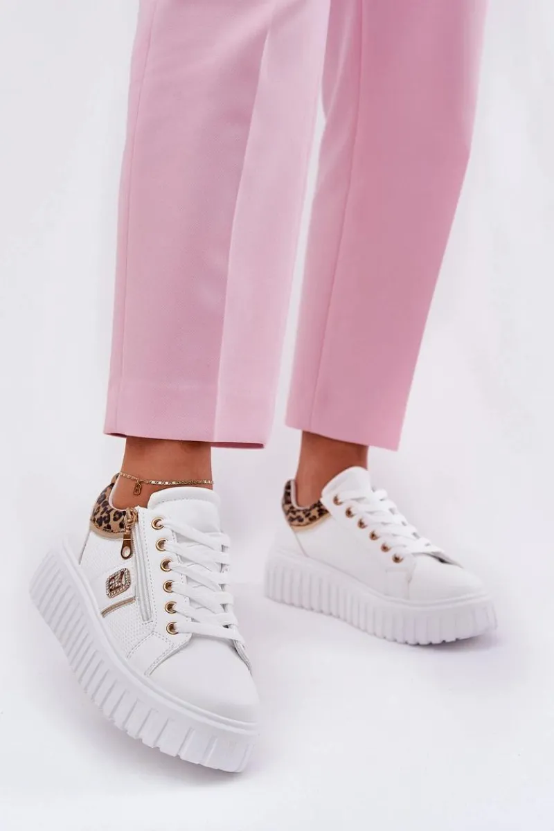 Online Buty Sportowe Damskie Na Platformie Z Eko Skóry Panterka Białe Velionna Damskie Buty Sportowe Na Platformie|Sneakersy Damskie