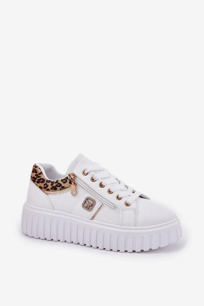 Online Buty Sportowe Damskie Na Platformie Z Eko Skóry Panterka Białe Velionna Damskie Buty Sportowe Na Platformie|Sneakersy Damskie