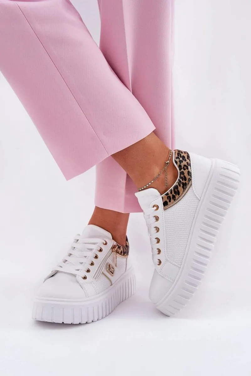 Online Buty Sportowe Damskie Na Platformie Z Eko Skóry Panterka Białe Velionna Damskie Buty Sportowe Na Platformie|Sneakersy Damskie