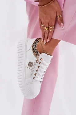 Online Buty Sportowe Damskie Na Platformie Z Eko Skóry Panterka Białe Velionna Damskie Buty Sportowe Na Platformie|Sneakersy Damskie