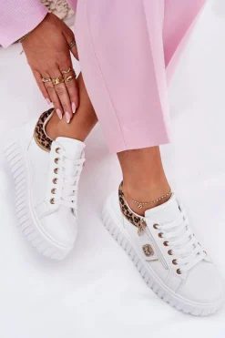 Online Buty Sportowe Damskie Na Platformie Z Eko Skóry Panterka Białe Velionna Damskie Buty Sportowe Na Platformie|Sneakersy Damskie