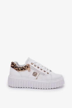 Online Buty Sportowe Damskie Na Platformie Z Eko Skóry Panterka Białe Velionna Damskie Buty Sportowe Na Platformie|Sneakersy Damskie