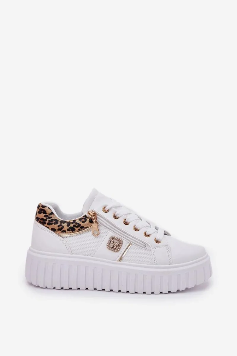 Online Buty Sportowe Damskie Na Platformie Z Eko Skóry Panterka Białe Velionna Damskie Buty Sportowe Na Platformie|Sneakersy Damskie