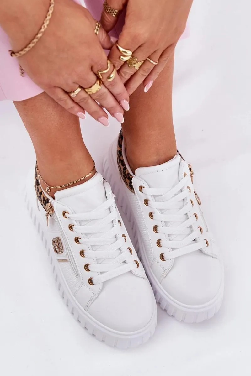 Online Buty Sportowe Damskie Na Platformie Z Eko Skóry Panterka Białe Velionna Damskie Buty Sportowe Na Platformie|Sneakersy Damskie