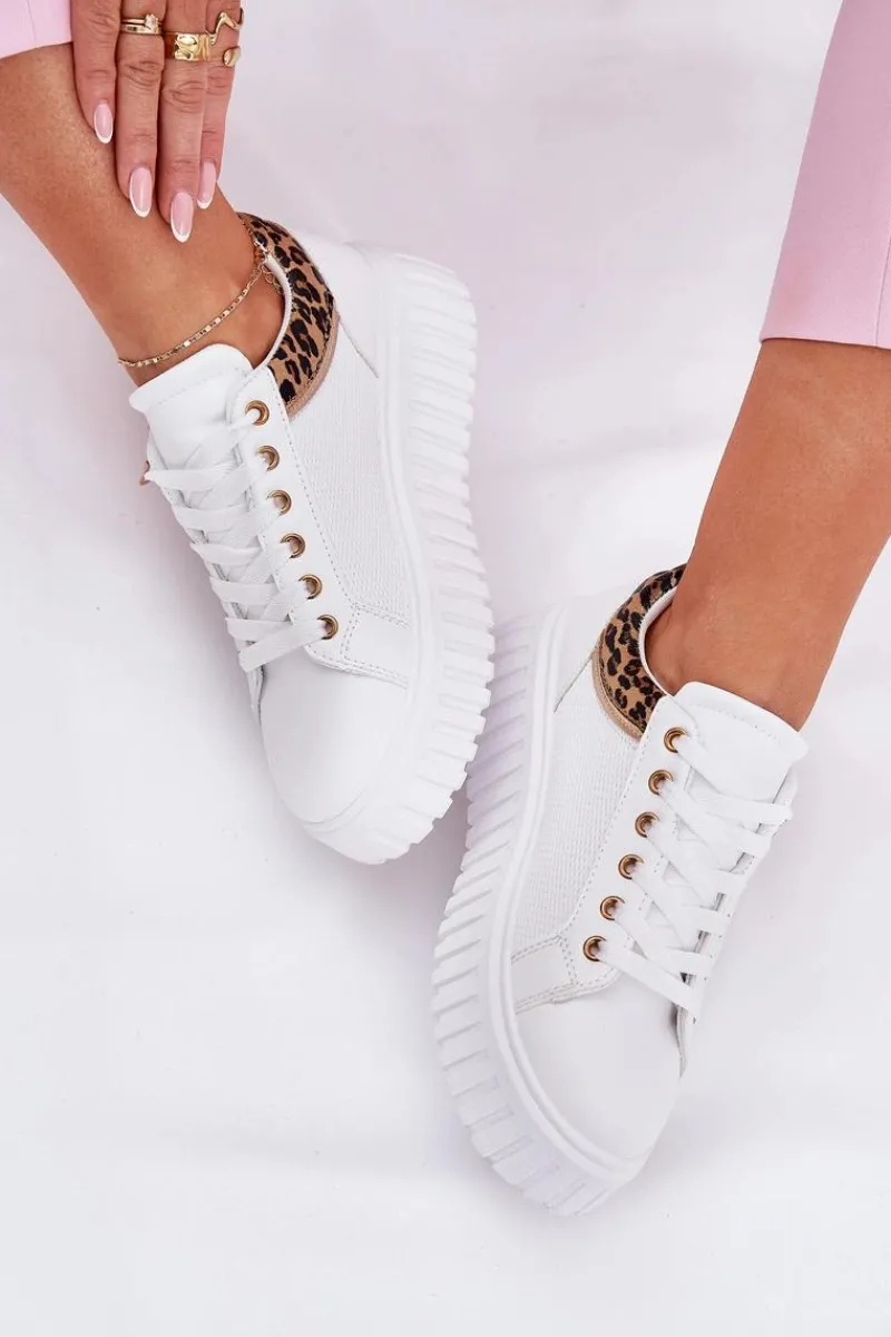 Online Buty Sportowe Damskie Na Platformie Z Eko Skóry Panterka Białe Velionna Damskie Buty Sportowe Na Platformie|Sneakersy Damskie