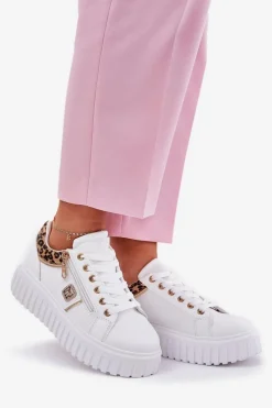 Online Buty Sportowe Damskie Na Platformie Z Eko Skóry Panterka Białe Velionna Damskie Buty Sportowe Na Platformie|Sneakersy Damskie