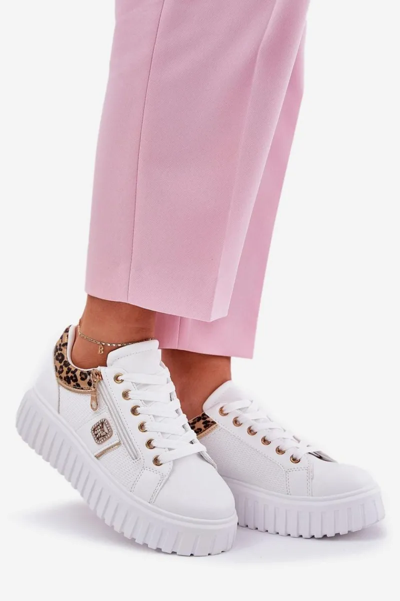 Online Buty Sportowe Damskie Na Platformie Z Eko Skóry Panterka Białe Velionna Damskie Buty Sportowe Na Platformie|Sneakersy Damskie