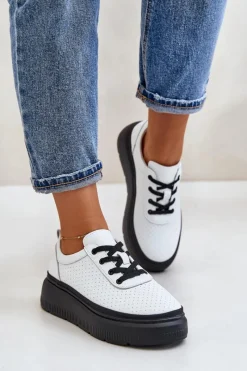 Sneakersy Damskie>Buty damskie Vinceza Buty Sportowe Damskie Na Platformie Skóra Naturalna Białe 41470 Vinceza