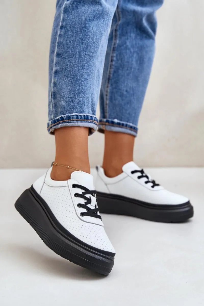 Sneakersy Damskie>Buty damskie Vinceza Buty Sportowe Damskie Na Platformie Skóra Naturalna Białe 41470 Vinceza