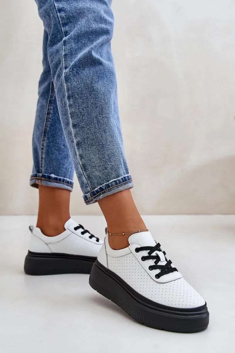 Sneakersy Damskie>Buty damskie Vinceza Buty Sportowe Damskie Na Platformie Skóra Naturalna Białe 41470 Vinceza