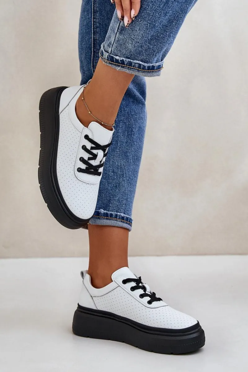 Sneakersy Damskie>Buty damskie Vinceza Buty Sportowe Damskie Na Platformie Skóra Naturalna Białe 41470 Vinceza