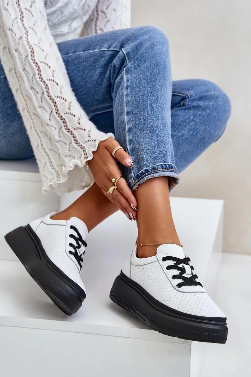 Sneakersy Damskie>Buty damskie Vinceza Buty Sportowe Damskie Na Platformie Skóra Naturalna Białe 41470 Vinceza