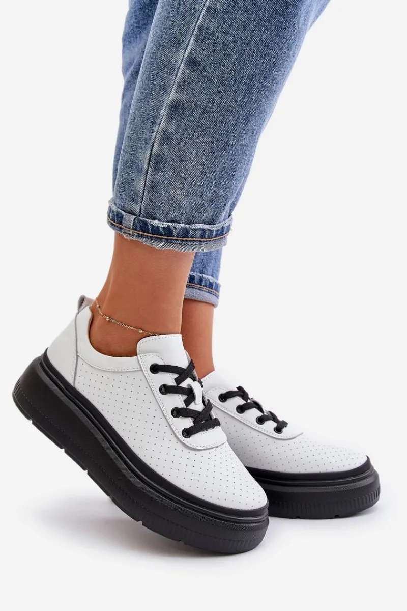 Sneakersy Damskie>Buty damskie Vinceza Buty Sportowe Damskie Na Platformie Skóra Naturalna Białe 41470 Vinceza