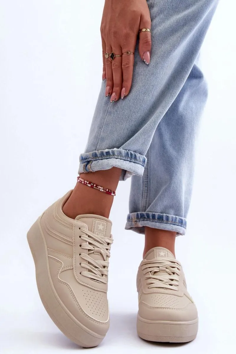 Buty Sportowe Na Platformie|Sneakersy Damskie>Evento Buty Sportowe Damskie Na Platformie Beżowe Pudina