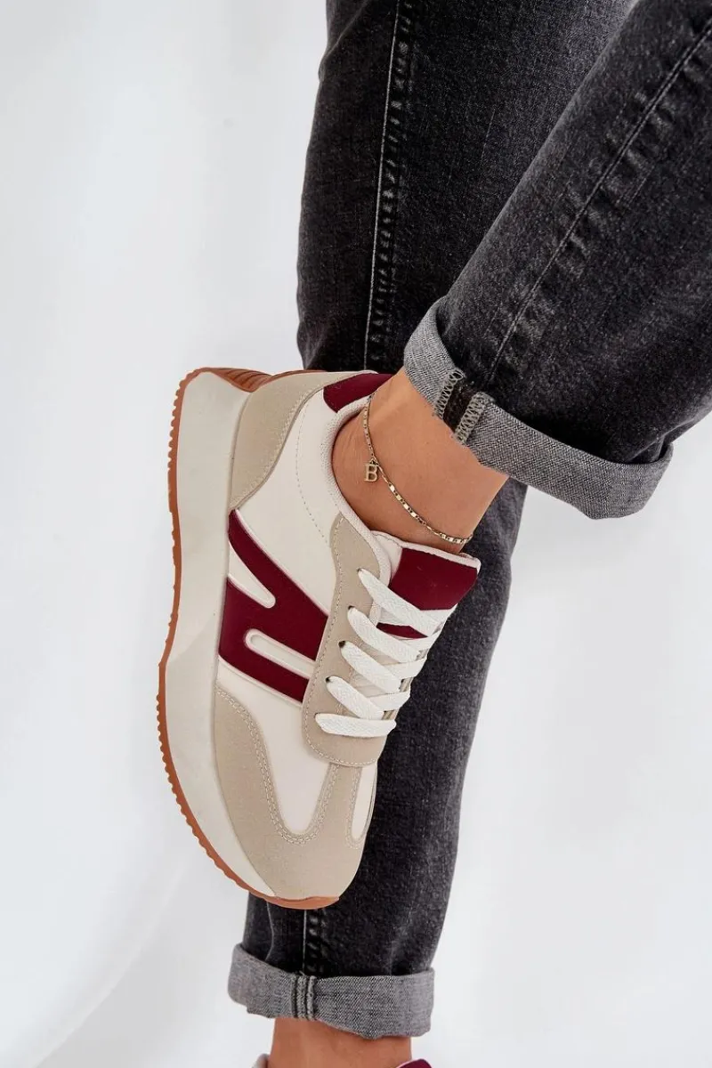Buty Sportowe Na Platformie|Sneakersy Damskie>Boto Buty Sportowe Damskie Na Platformie Beżowo-Bordowe Emidi