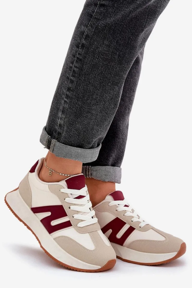 Buty Sportowe Na Platformie|Sneakersy Damskie>Boto Buty Sportowe Damskie Na Platformie Beżowo-Bordowe Emidi
