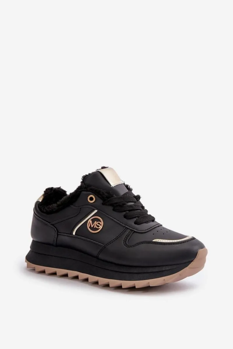 Sneakersy Damskie>Boto Buty Sportowe Damskie Ocieplane Futerkiem Na Platformie Czarne Lerisas