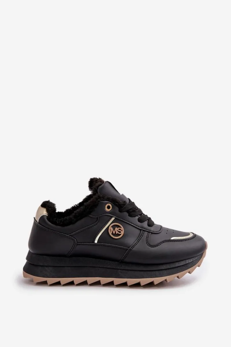 Sneakersy Damskie>Boto Buty Sportowe Damskie Ocieplane Futerkiem Na Platformie Czarne Lerisas