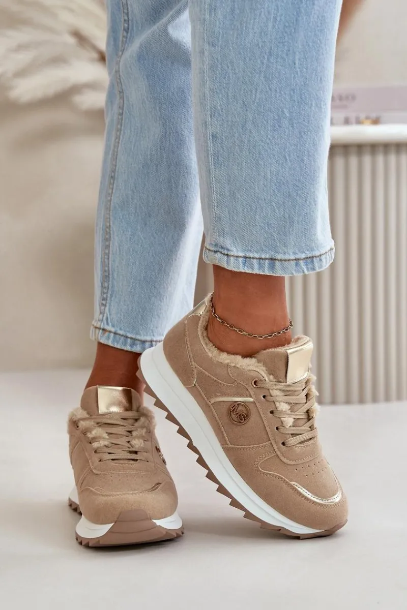 Clearance Boto Buty Sportowe Damskie Ocieplane Futerkiem Na Platformie Khaki Lerisas