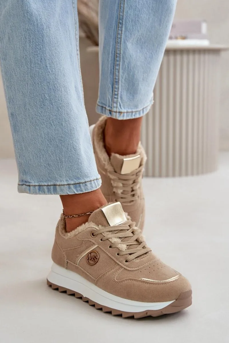 Clearance Boto Buty Sportowe Damskie Ocieplane Futerkiem Na Platformie Khaki Lerisas