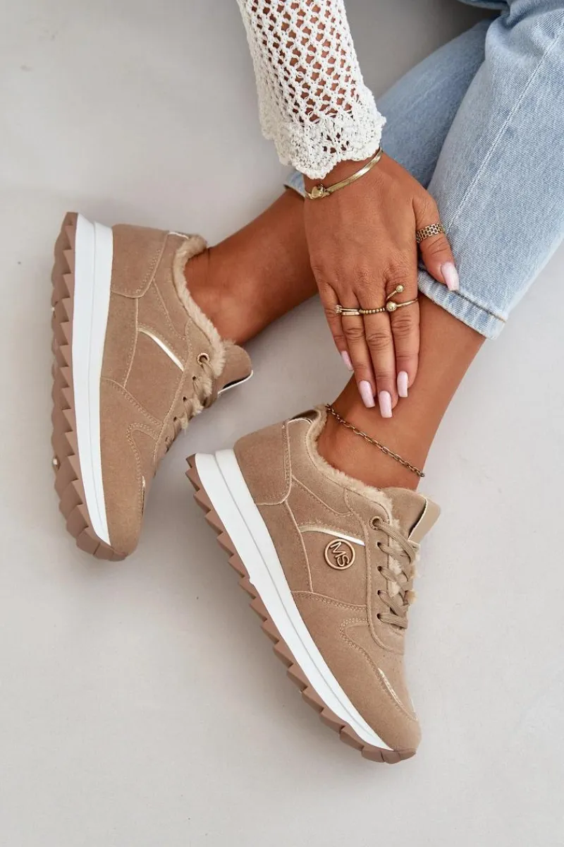 Clearance Boto Buty Sportowe Damskie Ocieplane Futerkiem Na Platformie Khaki Lerisas