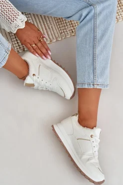 Sale Buty Sportowe Damskie Ocieplane Futerkiem Na Platformie Białe Lerisas Damskie Sneakersy Damskie