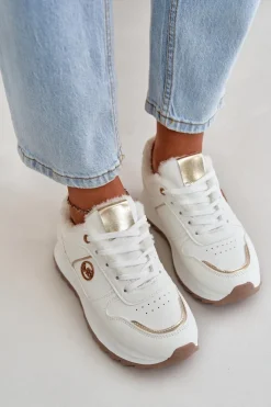 Sale Buty Sportowe Damskie Ocieplane Futerkiem Na Platformie Białe Lerisas Damskie Sneakersy Damskie