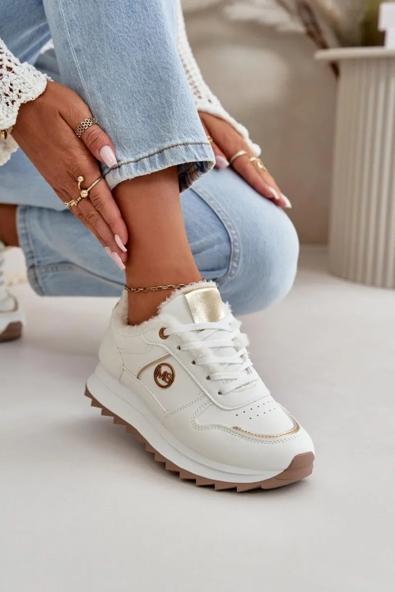 Sale Buty Sportowe Damskie Ocieplane Futerkiem Na Platformie Białe Lerisas Damskie Sneakersy Damskie