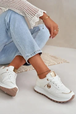 Sale Buty Sportowe Damskie Ocieplane Futerkiem Na Platformie Białe Lerisas Damskie Sneakersy Damskie