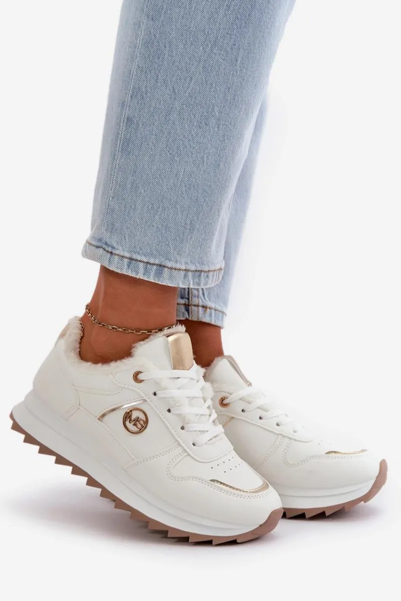 Sale Buty Sportowe Damskie Ocieplane Futerkiem Na Platformie Białe Lerisas Damskie Sneakersy Damskie