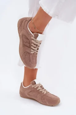Sneakersy Damskie>Boto Buty Sportowe Damskie Z Eko Zamszu Ciemnobeżowe Dorella