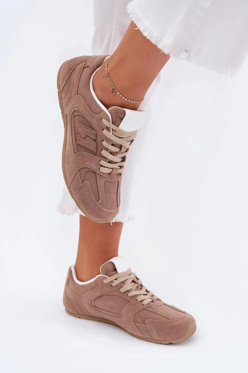 Sneakersy Damskie>Boto Buty Sportowe Damskie Z Eko Zamszu Ciemnobeżowe Dorella