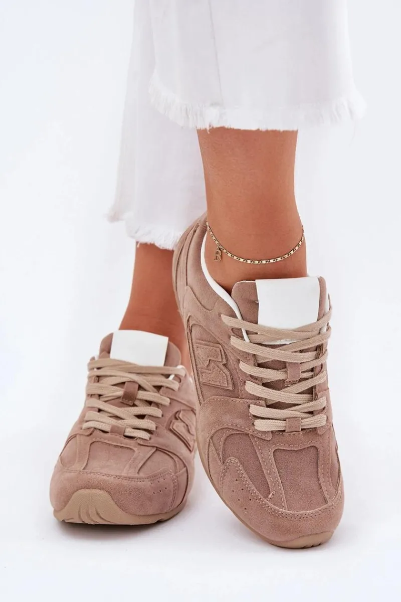 Sneakersy Damskie>Boto Buty Sportowe Damskie Z Eko Zamszu Ciemnobeżowe Dorella