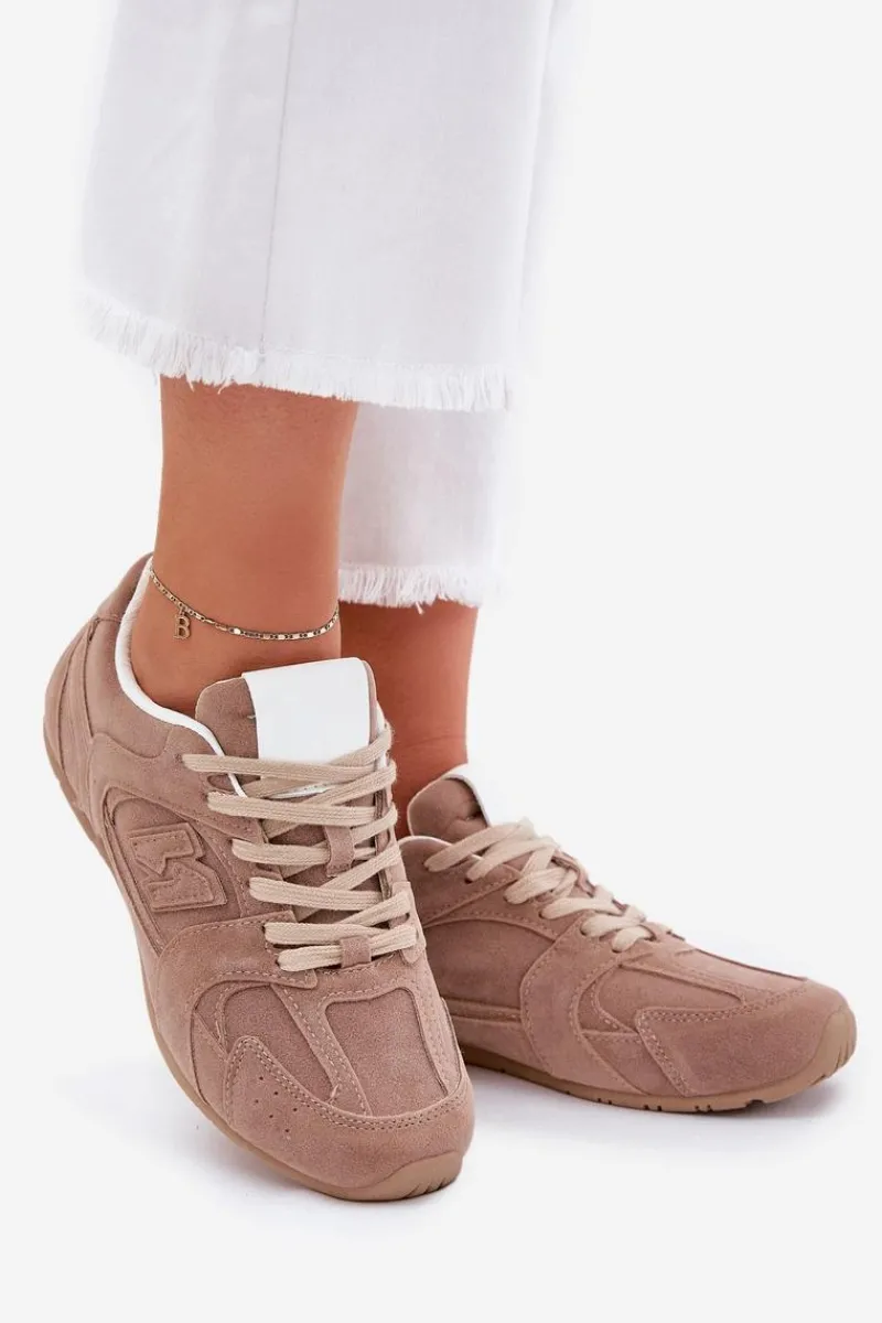 Sneakersy Damskie>Boto Buty Sportowe Damskie Z Eko Zamszu Ciemnobeżowe Dorella