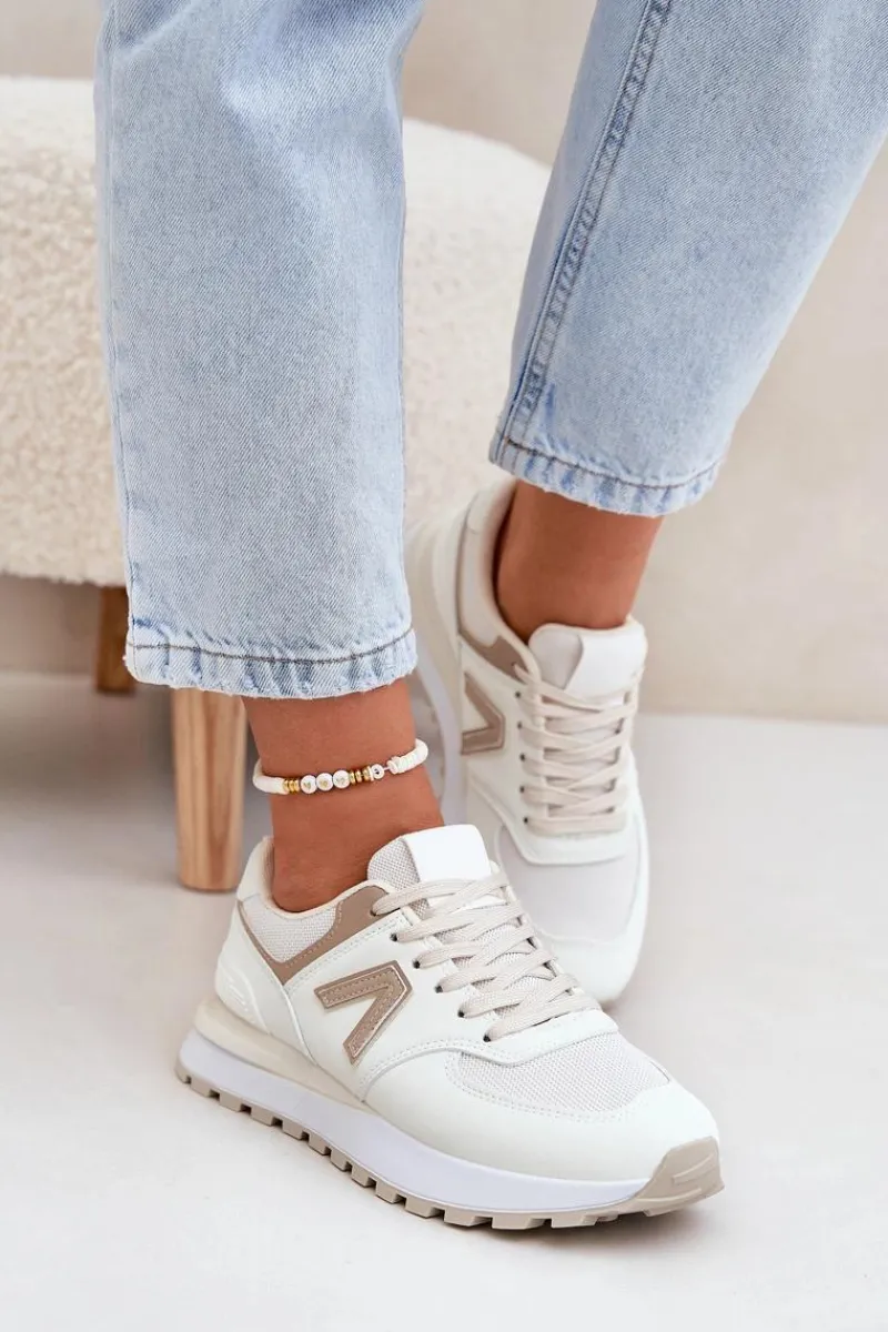 Sale Boto Buty Sportowe Damskie Z Eko Skóry Beżowe Berieta